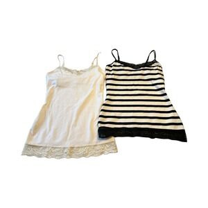 Express Sexy Stretch Bra Cami Bundle White Solid Black Striped Lace Trim Small